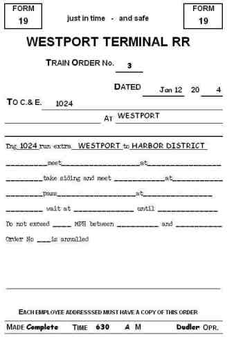 train order sheet